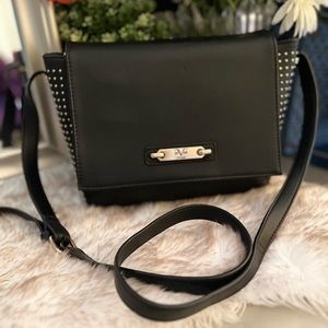 Versace gold studded black leather bag